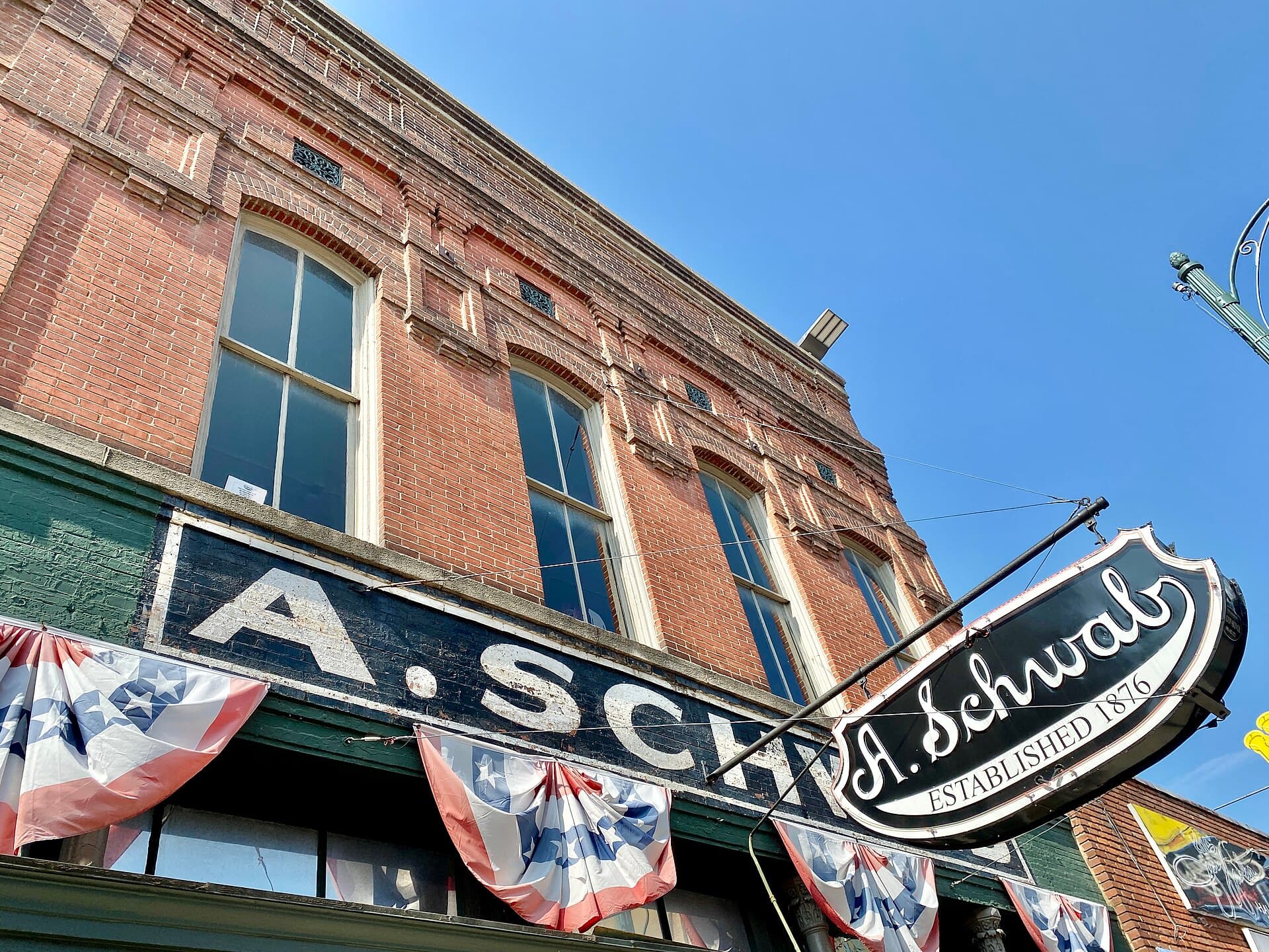 The historic A. Schwab storefront on Beale Street, established 1876