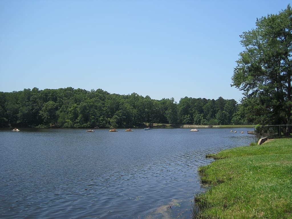 Lake Placid at Chickasaw State Park in Tennessee with paddle boats on the water