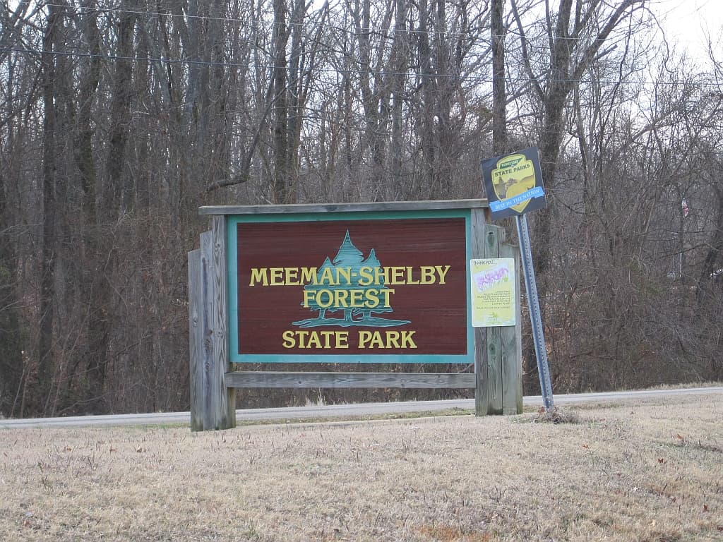 The entrance sign of Meeman-Shelby Forest State Park near Millington, Tennessee