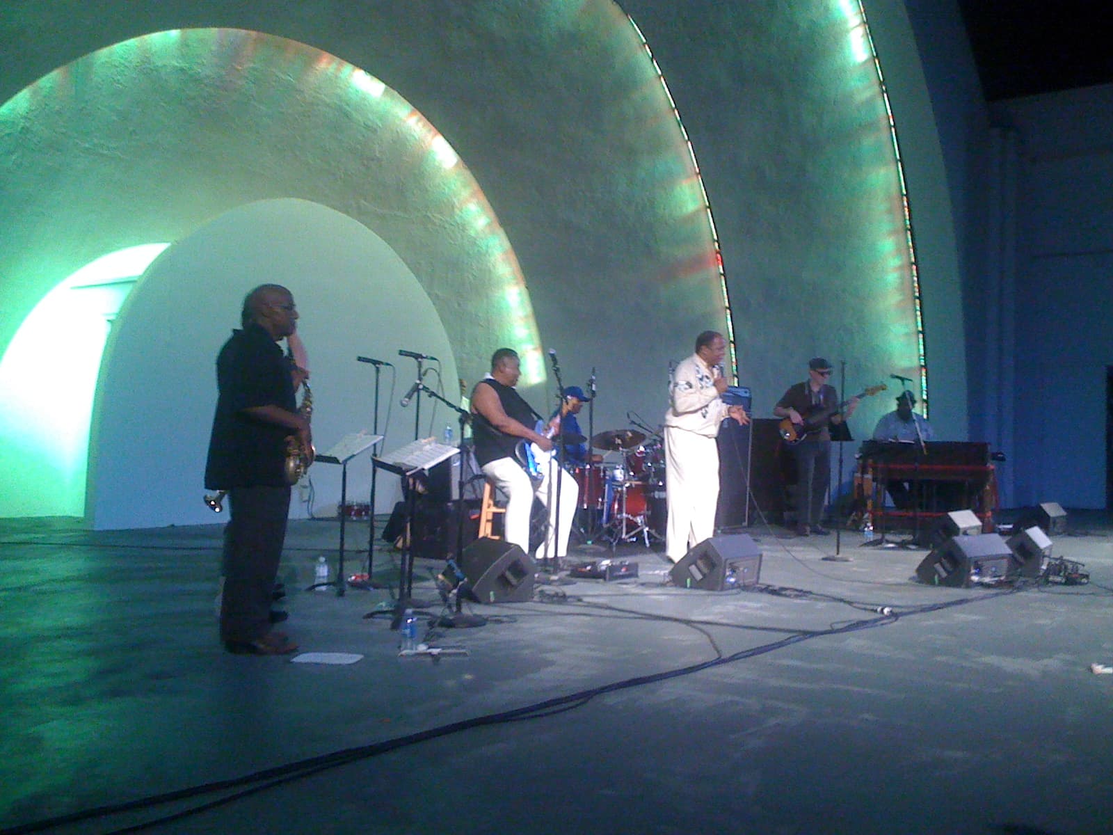 Musicians performing on the historic Overton Park Shell stage in Memphis