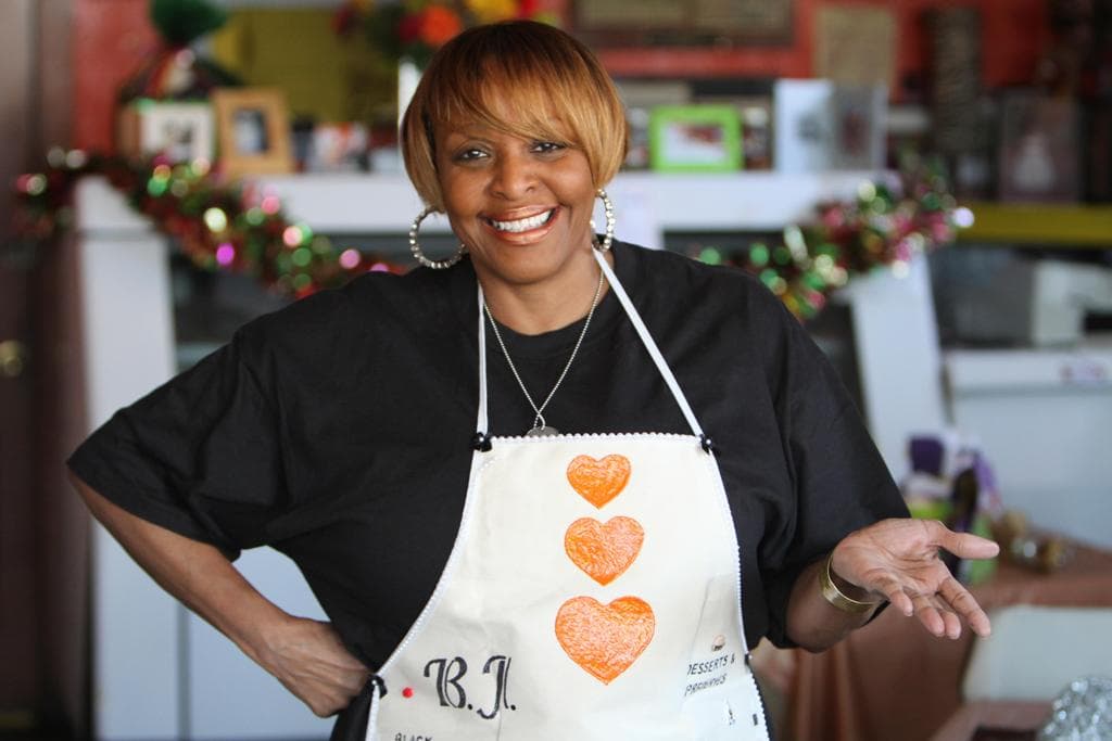 Chef and owner BJ Chester-Tamayo in her apron at Alcenia's soul food restaurant in Memphis