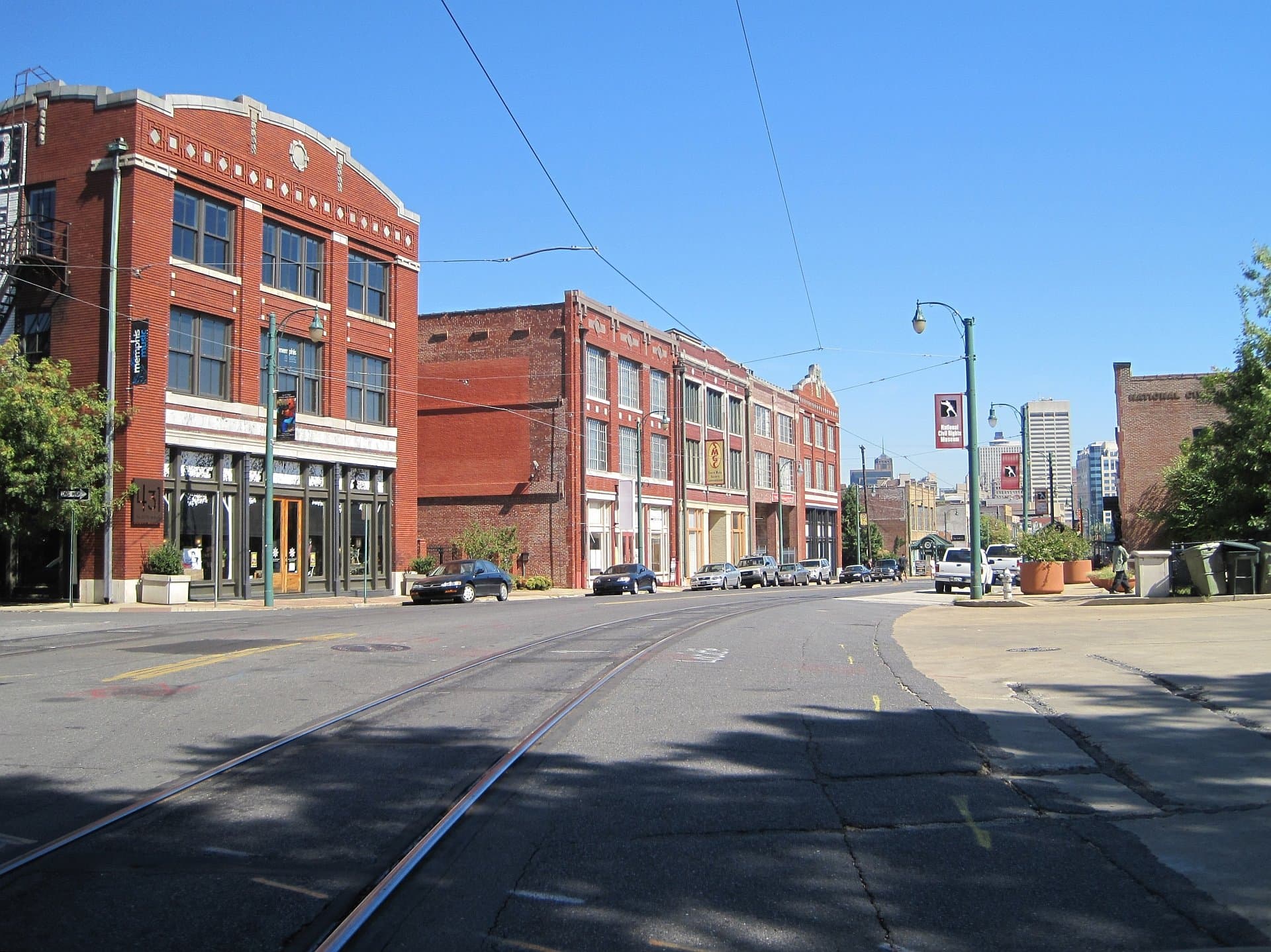 The South Main Historic District in downtown Memphis, a walkable dining district and home to plant-based ramen spot Good Fortune Co.